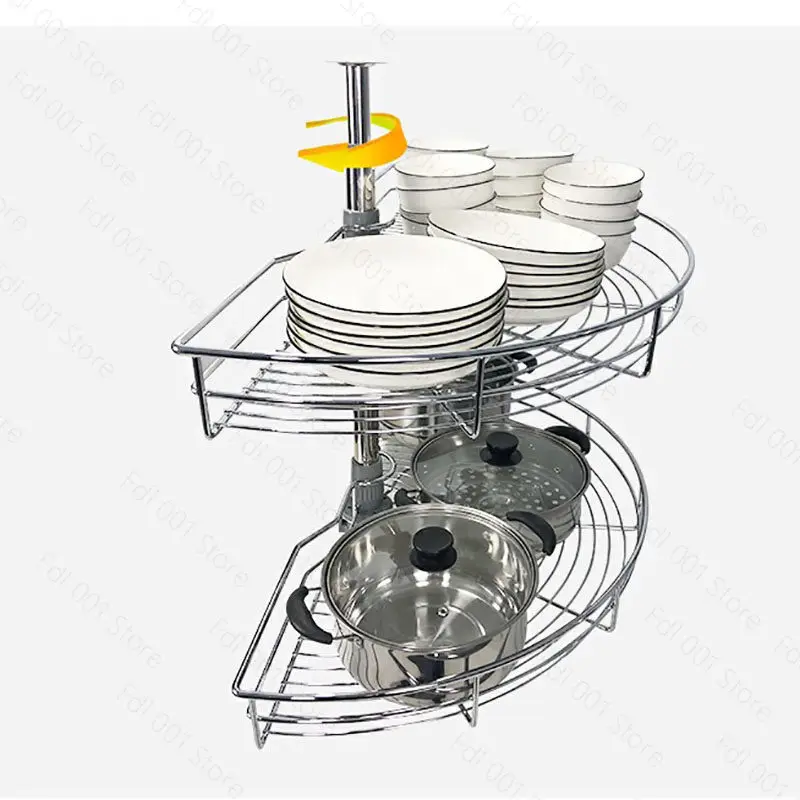 Cabinet corner basket 180 degrees kitchen 270 degrees basket stainless steel rotating double shelf little monster