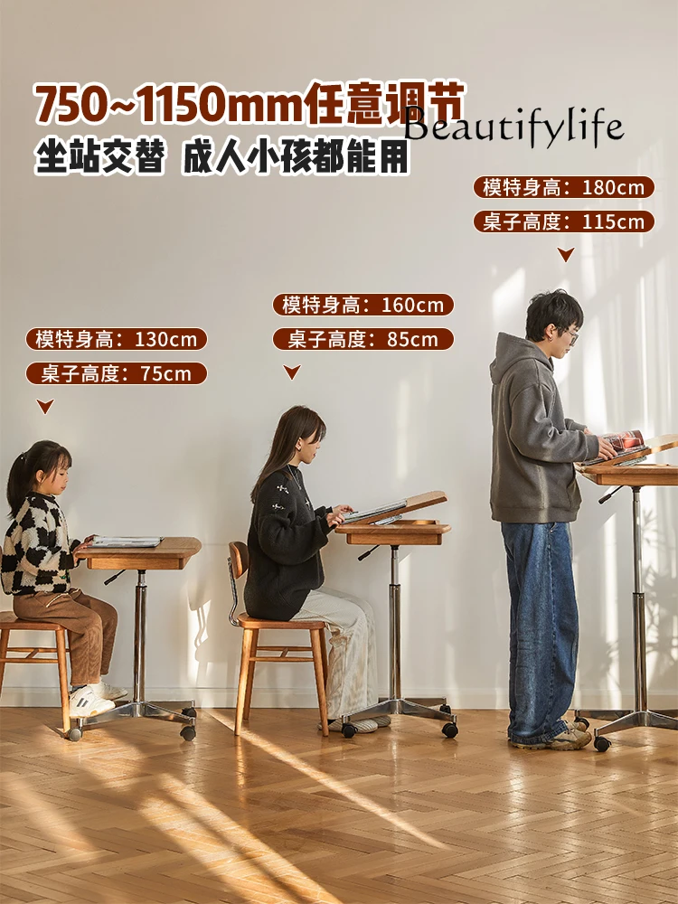 Solid wood lifting desk Small worktable Bar computer table The edge of the desk can be moved