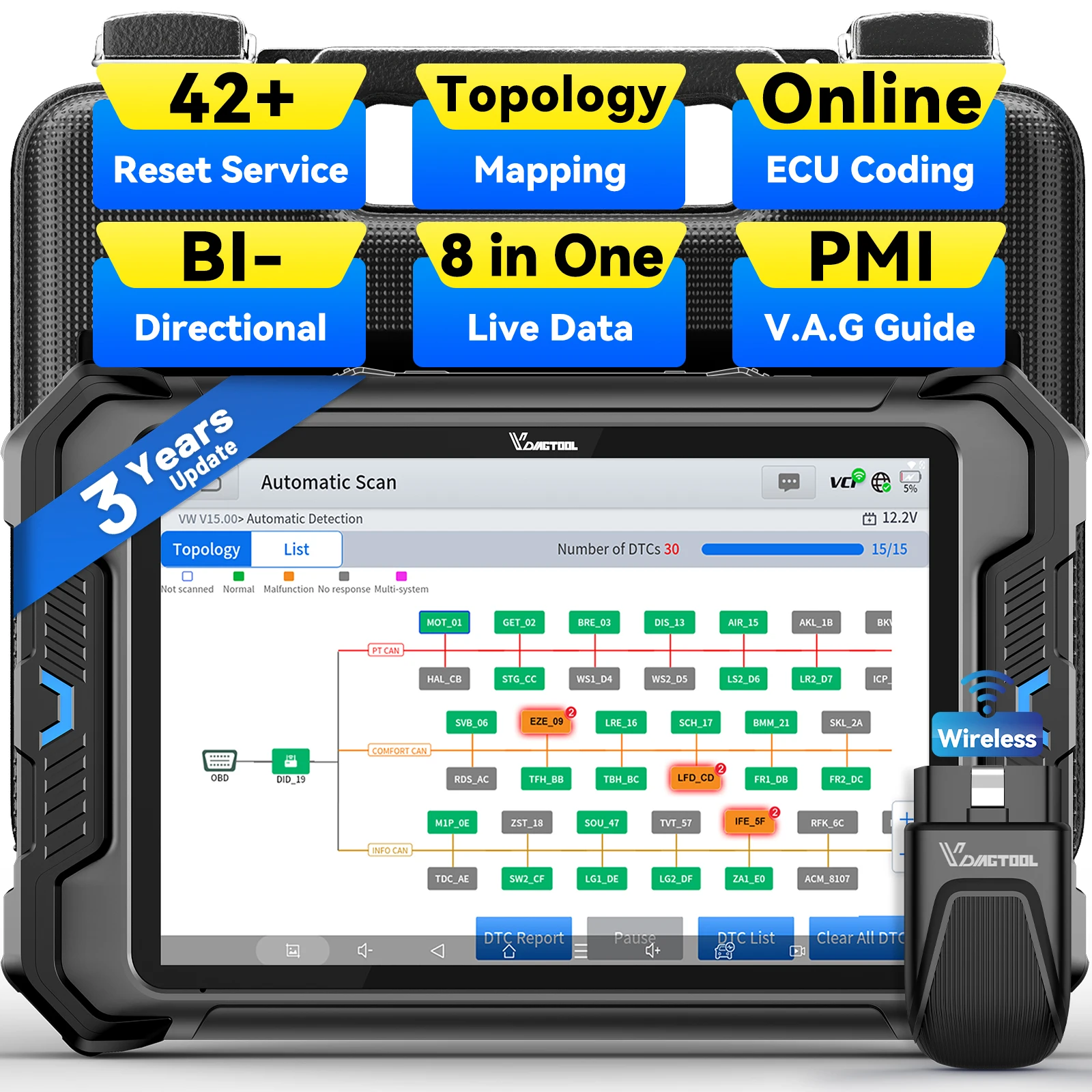 VDIAGTOOL VD80BT Full System Diagnostic Topology Map Scanner Bidirectional Scan Tool ECU Coding Key Programming Car Diagnostic