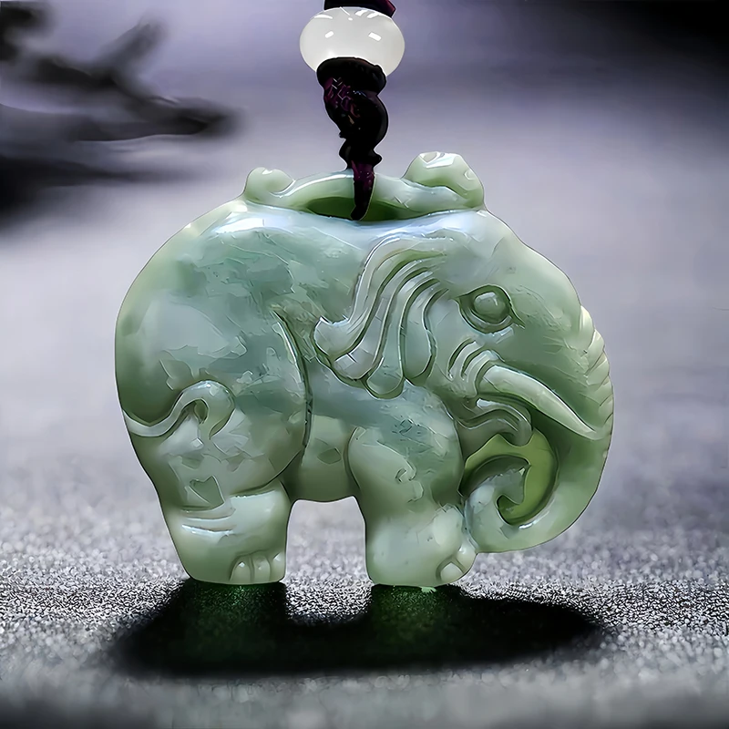 Green Natural Real Jade Elephant Pendant Necklace Charm Amulet Vintage Accessories Designer Stone Luxury Carved Jewelry