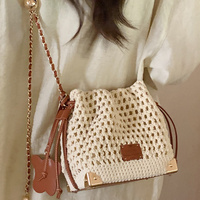 Women's Chic Summer Knit Crossbody Bag with Adjustable Strap  Versatile Commuter Handbag with Polyester Lining