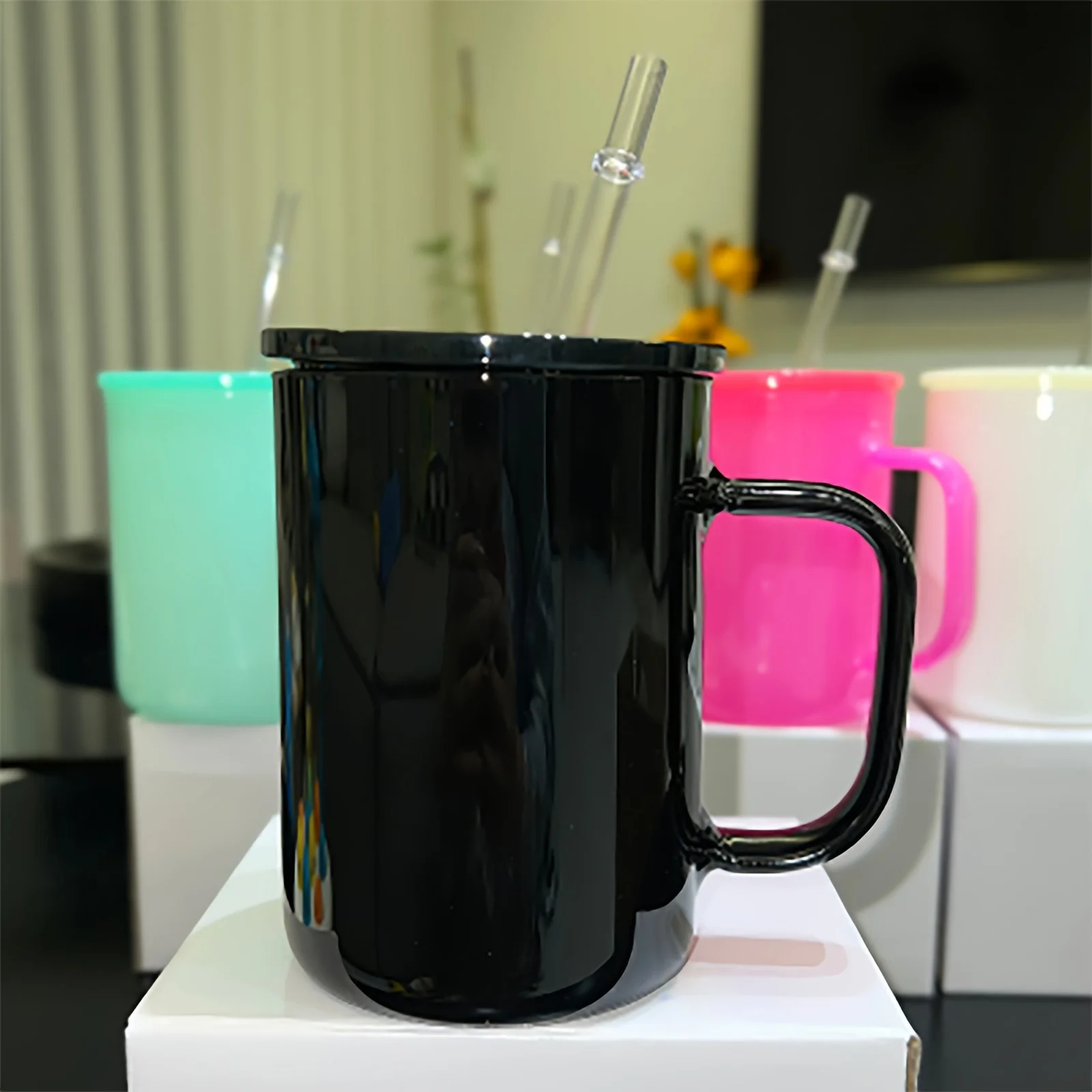 1pc 17oz Premium Sublimation Glass Mug with Straw Spill-Proof Lid BPA-Free Versatile for Coffee Perfect Daily Use Birthday Gift