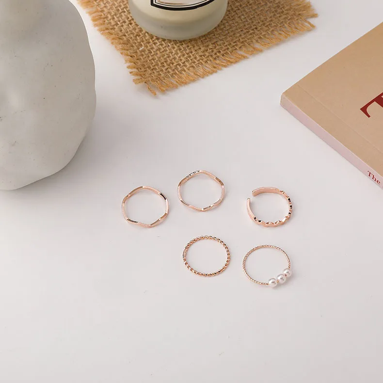 5pcs/set Pearl Rings Gold Color Twist Geometric Rings Women Continuous Circle Minimalist Ring 2022 New звенеть