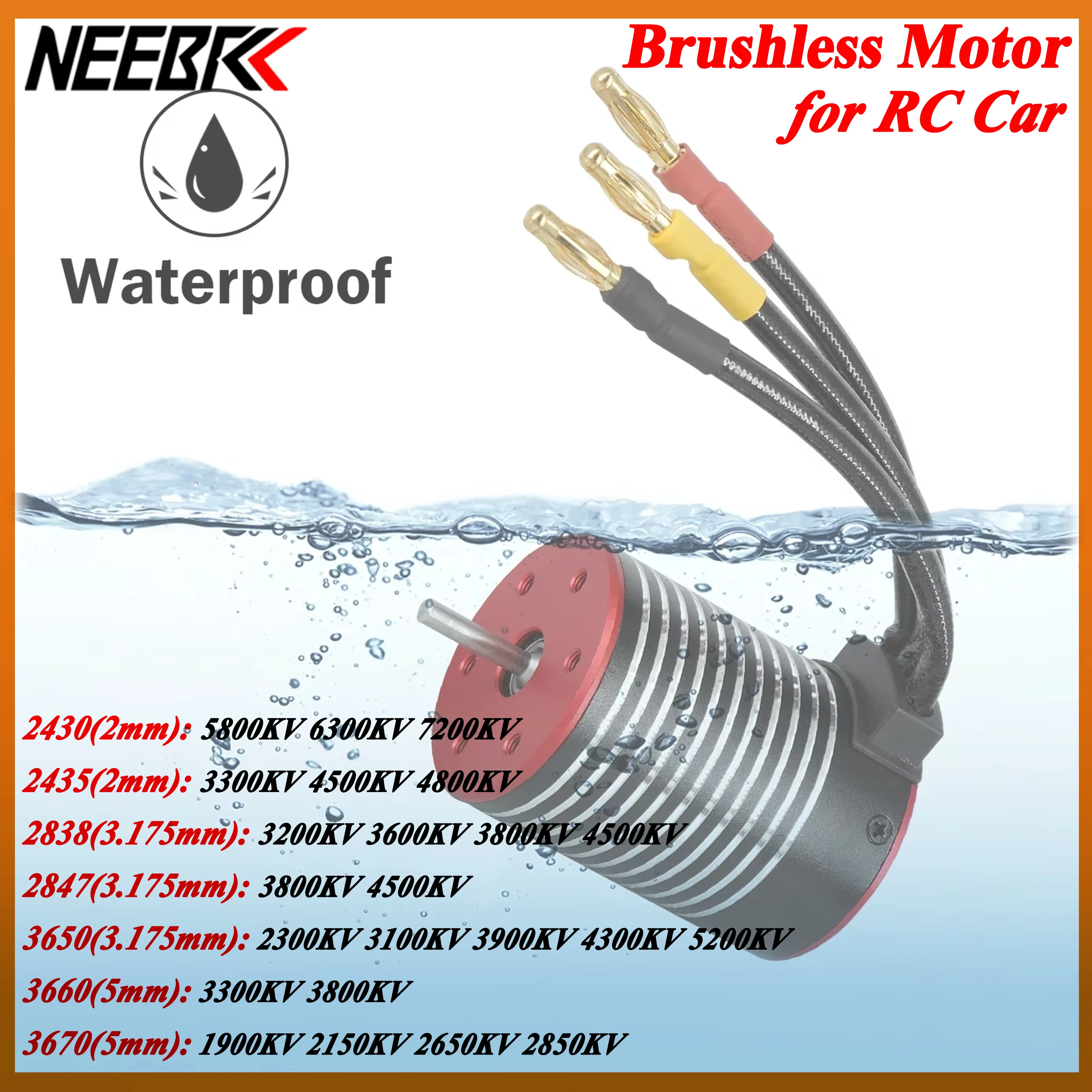 NEEBRC 2838 3650 3660 3670 Waterproof Brushless Motor for 1/8 1/10 1/12 1/14 1/16 RC Racing Car Crawler Wltoys 144001 Traxxas