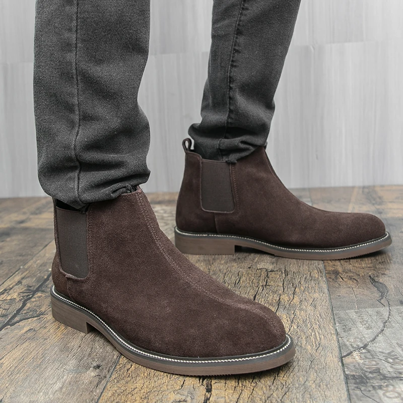 أحذية تشيلسي للرجال من جلد الغزال الصناعي بكعب منخفض مريح كلاسيكي للرجال أحذية عارية للأعمال مقاس 38-45 #3