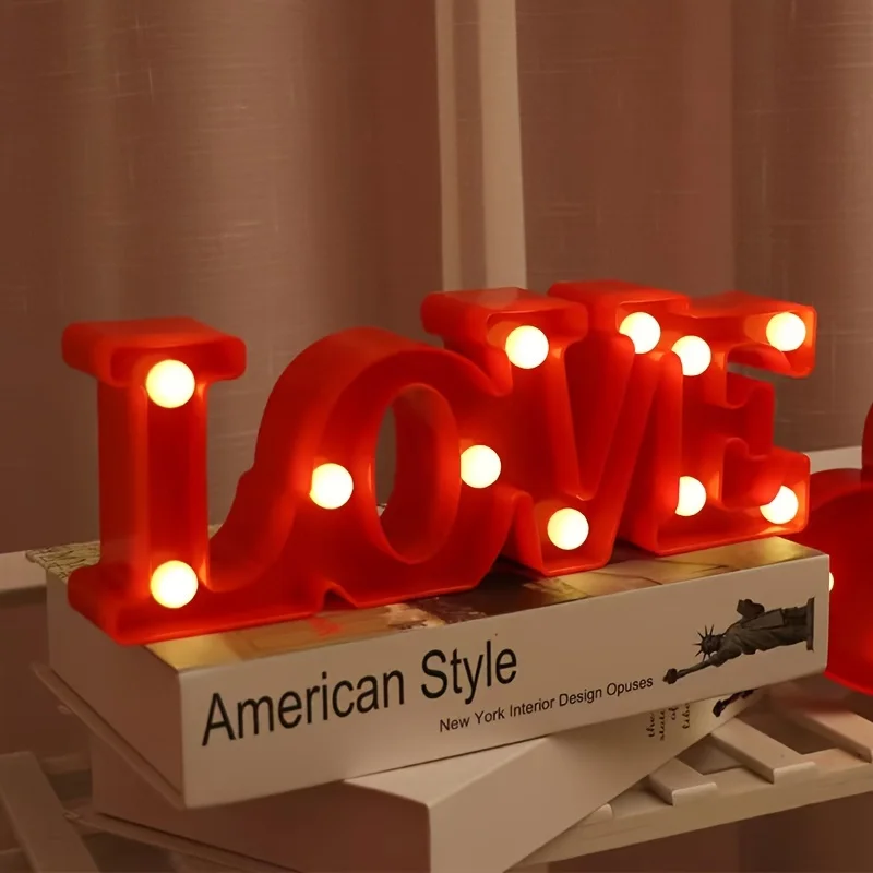 1pc LOVE Shape LED Light Sign Battery Operated Novelty Letter Decorative Light Valentine's Day Proposal Table Wall Decoration