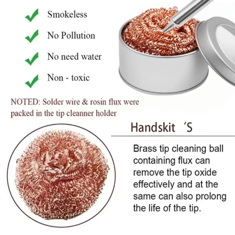 Cleaning Ball With Metal Box Set Desoldering Soldering Iron Mesh Filter Cleaning Nozzle Tip Copper Wire Cleaner Ball view 2