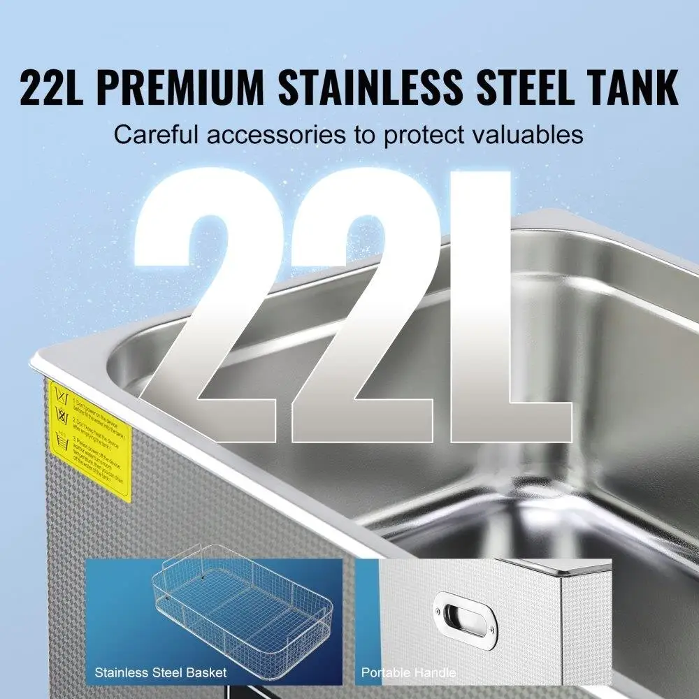 Digital Timer Ultrasonic Cleaner Stainless Steel Jewelry Watches for glasses Rings Small Parts Circuit Boards 22L Cleaning