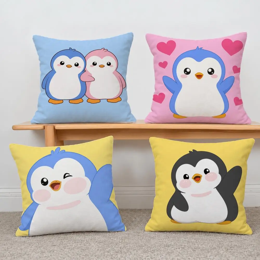 Cartoon Cute Pudgy Penguin Cushion Cover Short Plush Pillowcase, Sofa Bedroom Home Decor & Holiday Gift