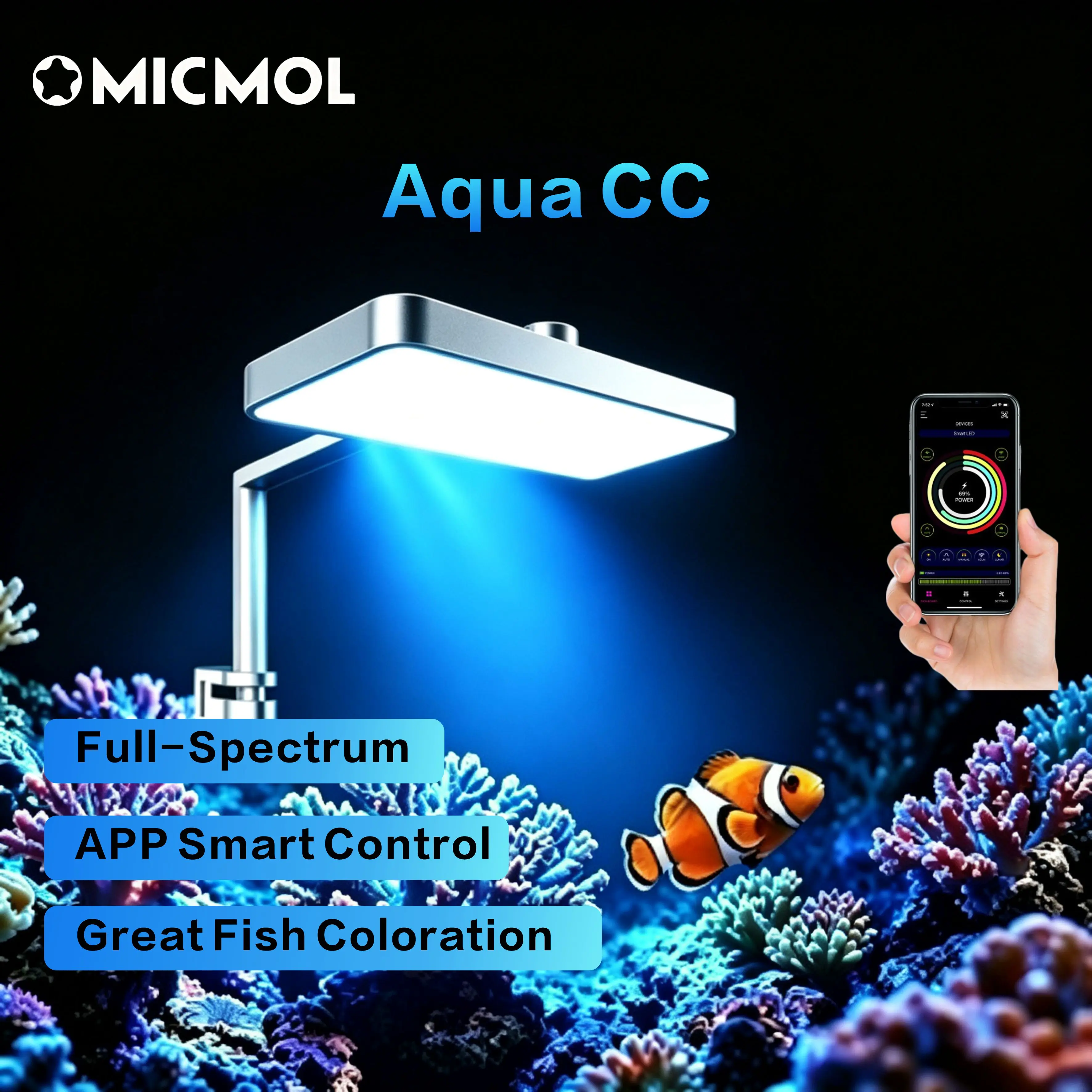 Aqua Marine Tank - MicMol Aqua CC アクアリウムLEDライト フルスペクトラム クリップオンライト