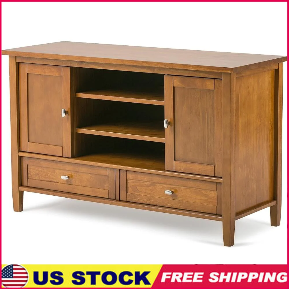 Solid Wood 47 Inch Transitional TV Media Stand TVs up to 50 Inch with Storage Drawers Adjustable Shelf and Cord Management