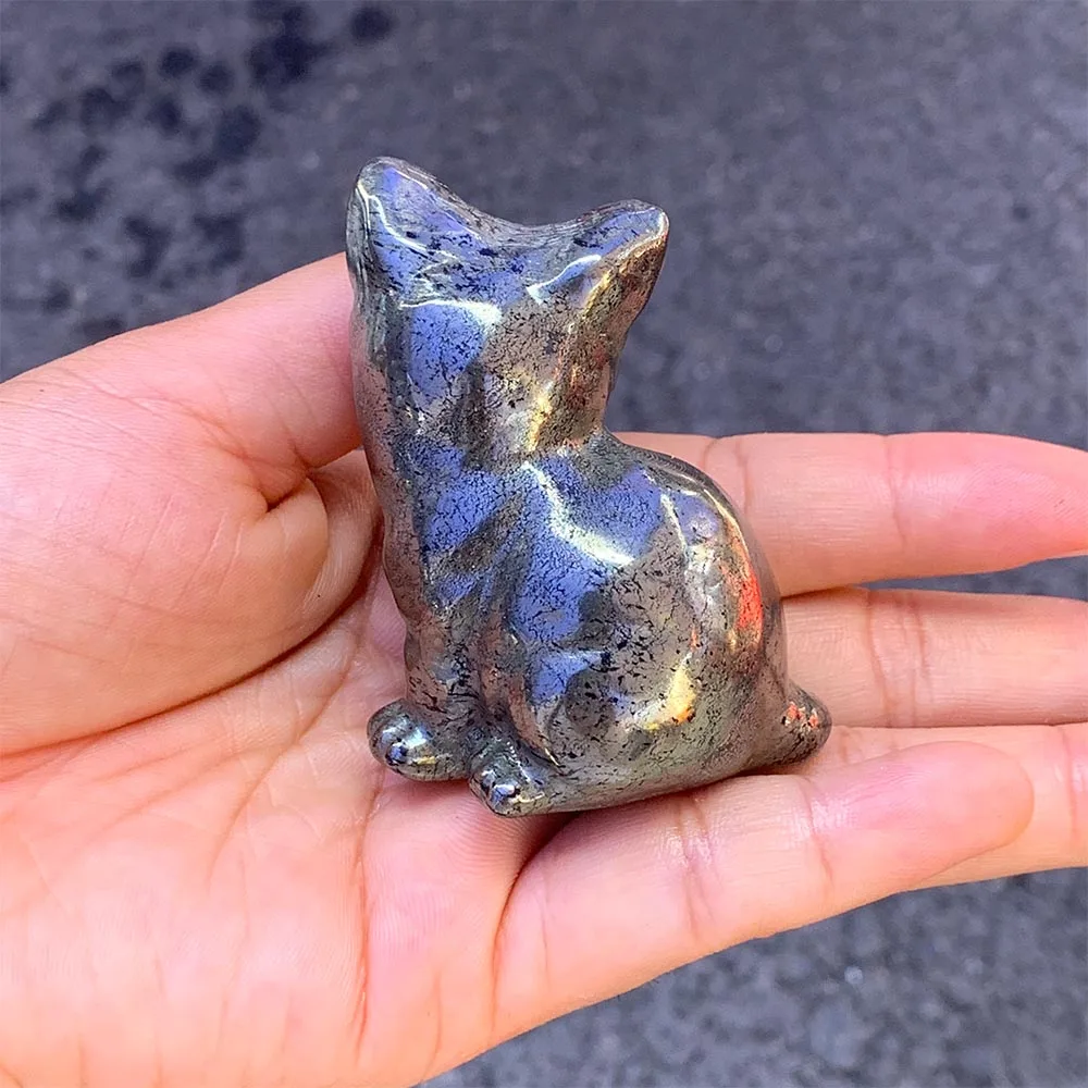 Custom 6cm Pyrite Cat Figurine - Hand-Carved Crystal Statue for Home Decor, Reiki Healing Stone & Unique Gift