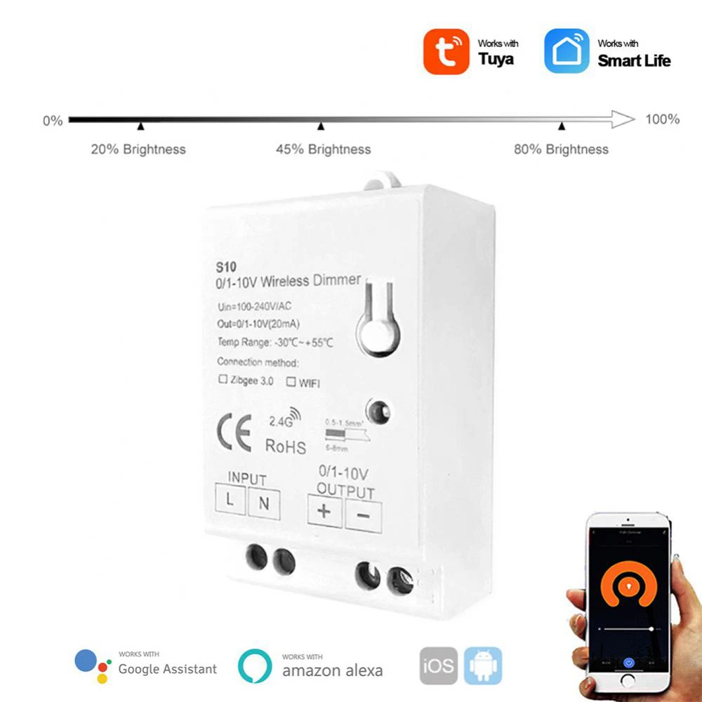 Controlador de atenuación ZigBee con WiFi, atenuador de potencia regulable LED de 0-10V, CA de 100-240V, aplicación Smart Life, Control remoto por