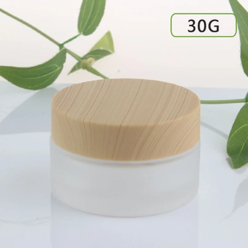 30G frosted/green/blue glass jar wooden shape lid day night cream/moisturizer/essence/gel  hyaluronic acid cosmetic packing
