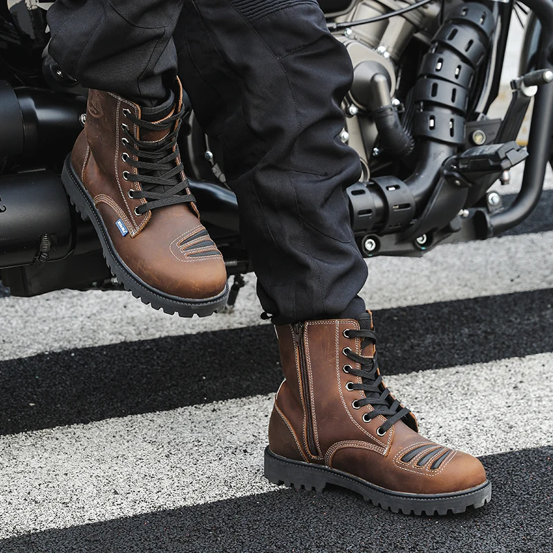 

Zapatos motocicleta para hombre, botas motocross Cruiser, botas bajas aventura cuero, zapatos Portland, botas tra