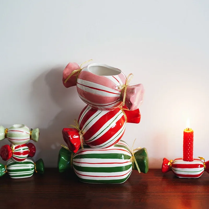 European Vases Hand-painted Candy Shape Color Ceramic Vase Table Top Flower Arrangement Flower Vessel Home Decoration Room Decor