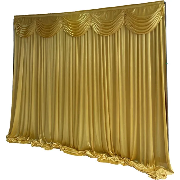 

Event Party Curtain White Ice Silk Wedding Backdrops with Royal Blue Swag Stage Background Drape and Curtain Stage Decoration