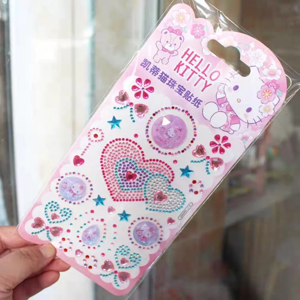 Genuine Sanrio Rhinestones Sticker Cartoon Hello Kitty Diy Craft Stickers Mobile Phone Laptop Decorative Decals Girl Gift