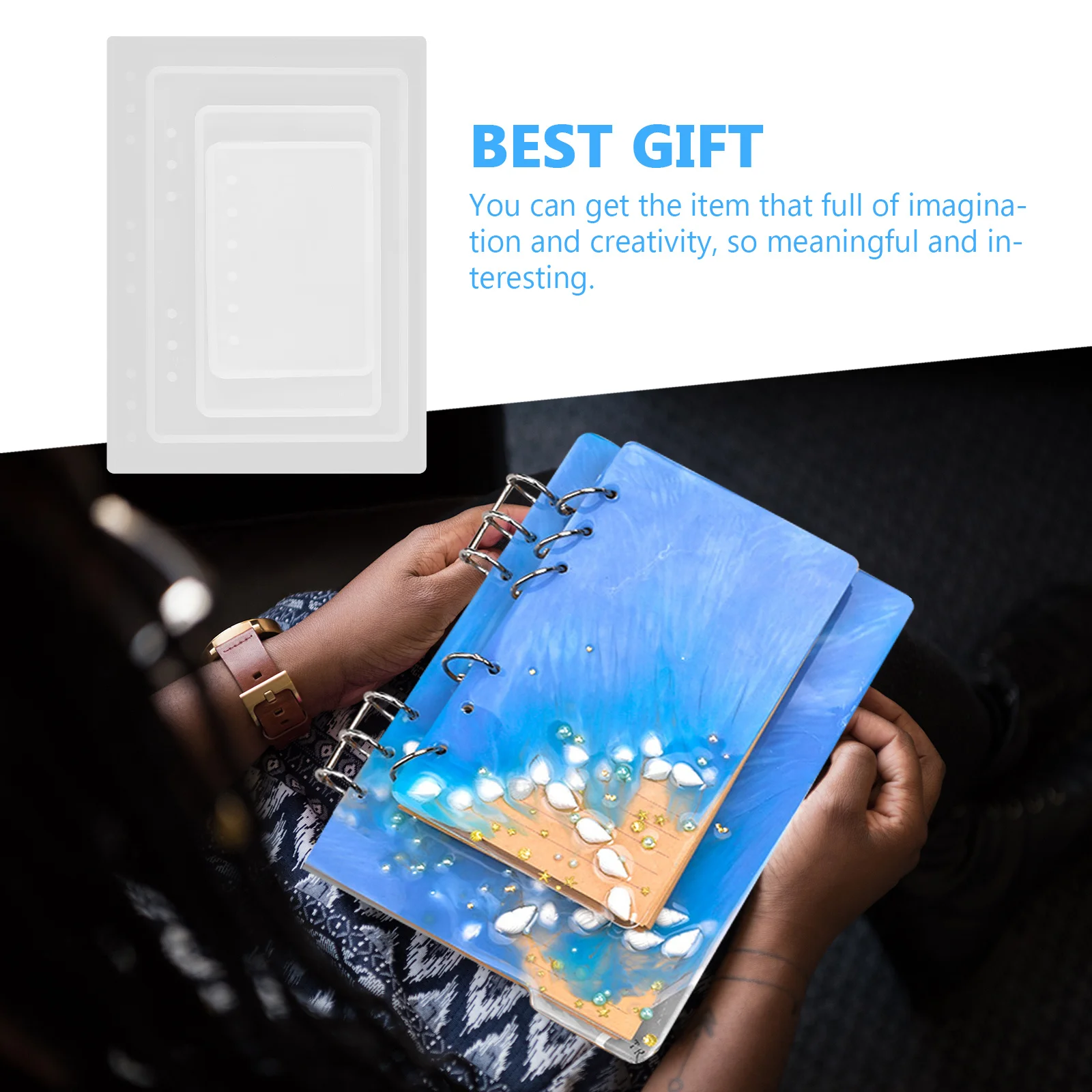 4 قطع من قالب كتاب مذكرات السيليكون أداة صنع حرفية ناعمة قابلة لإعادة الاستخدام لمفكرة راتنجات الإيبوكسي وأفكار الهدايا الإبداعية #4