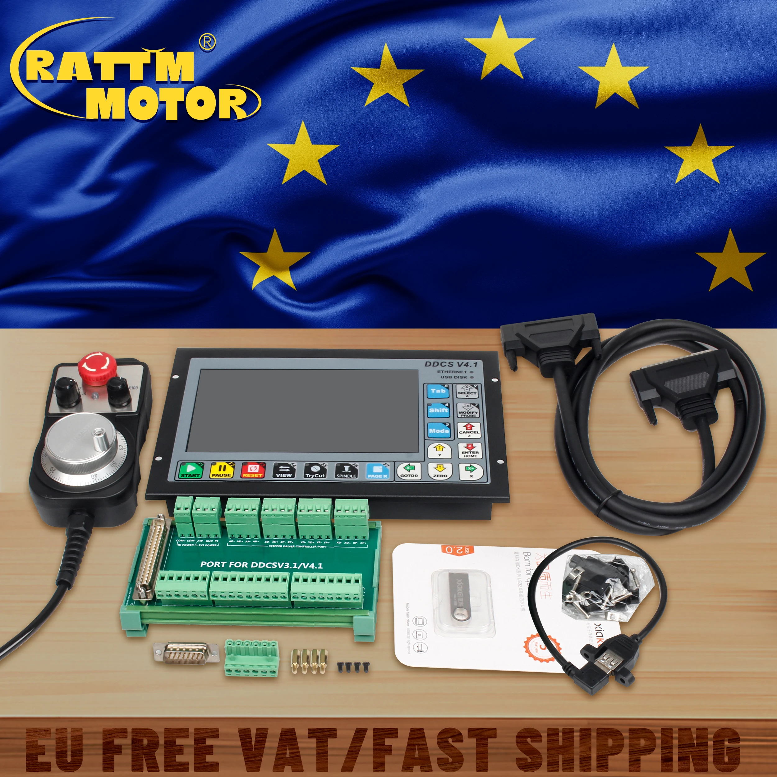 4 Axis DDCS V4.1 CNC PLC Off-line Standalone Motion Controller With MPG Handwheel E- STop Emergency Stop
