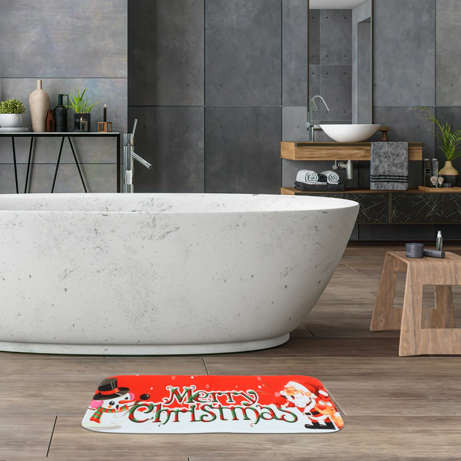 

Christmas Pattern 40*60cm Bathroom Rug Anti- Door Mat Thick Waterproof Indoor Entrance Decor