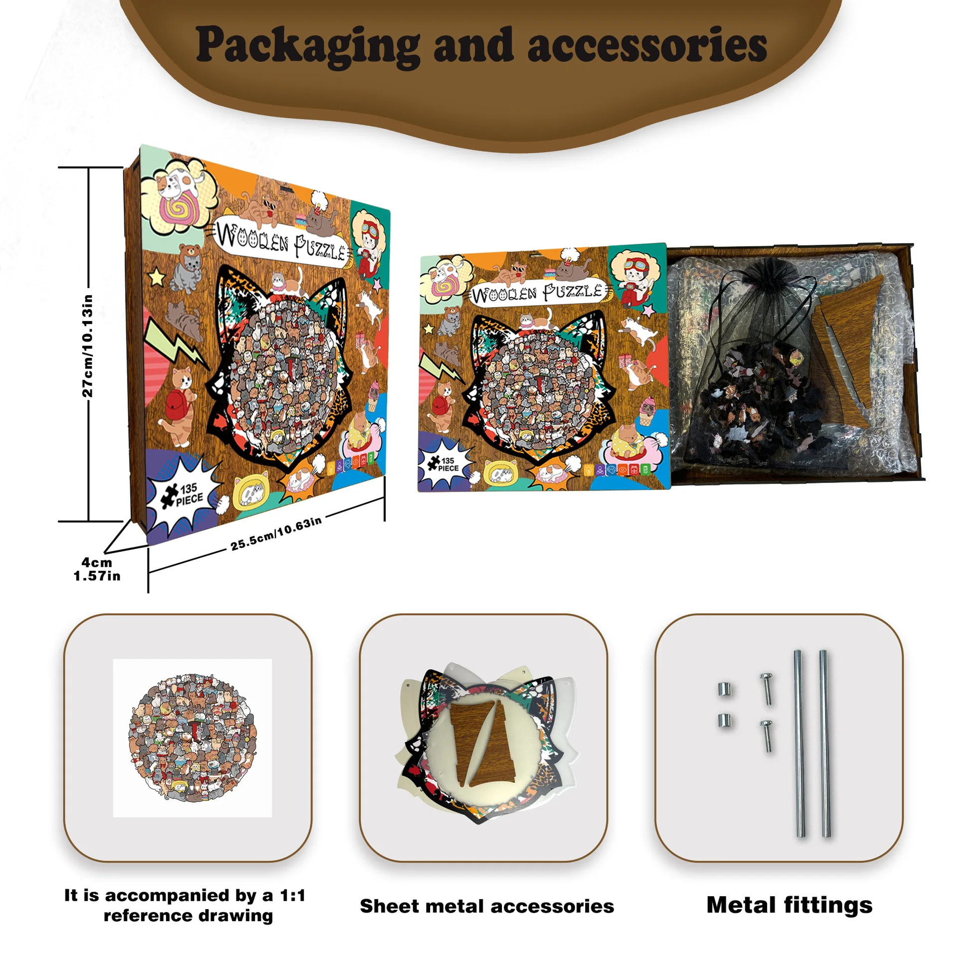 135PCS Katzenförmiges Holzpuzzle Unregelmäßige Hundepuzzleteile Stressabbau Spiel Geburtstag Weihnachtsgeschenke für Heimdekorationen