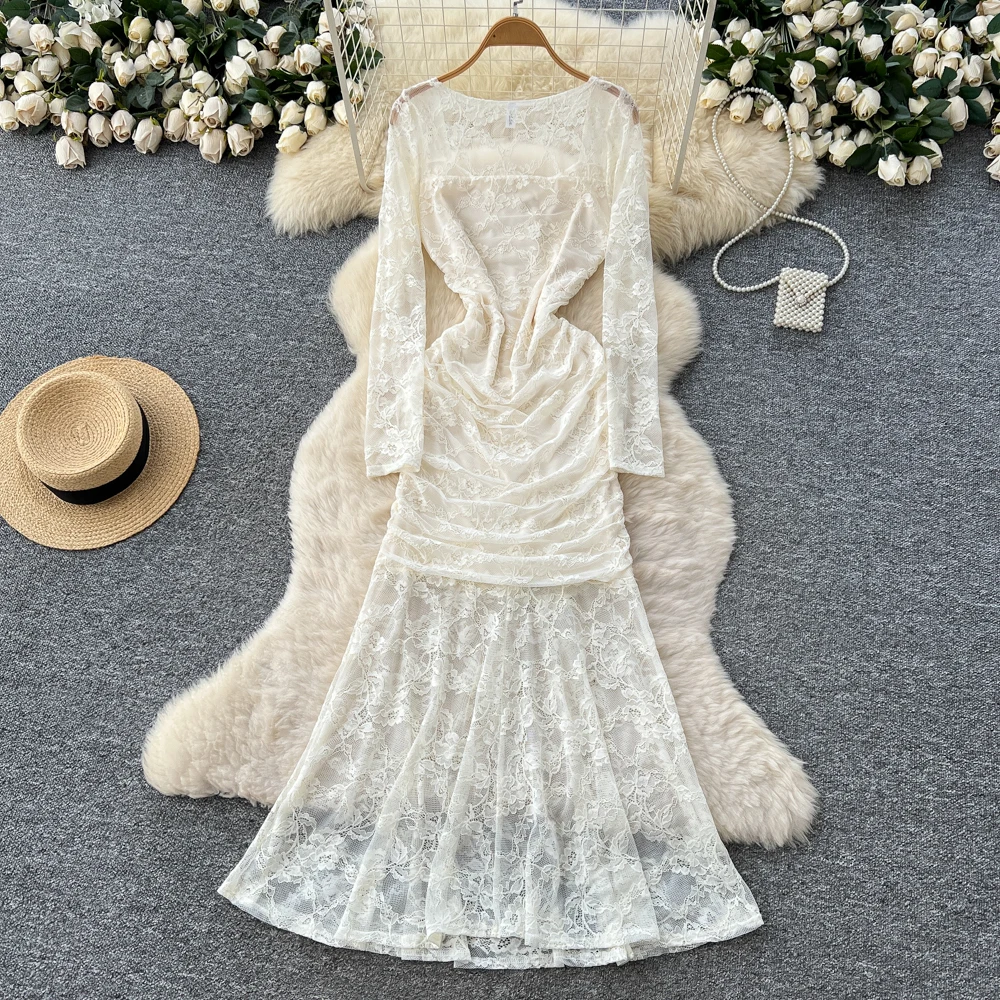 Chic vintage Sexy collo quadrato Elegante fata moda coreana Boho abito a sirena abito da donna