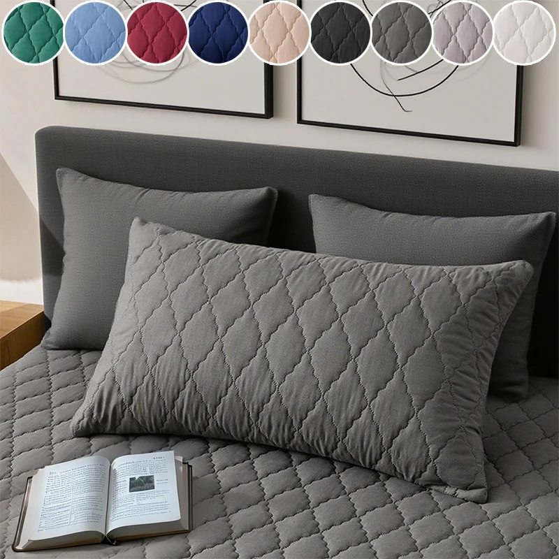 

2025 New 1/2PCS Breathable Waterproof Pillowcase Anti Dust Mite Machine Washable Pillow Cover 48x74cm Solid Color Bedroom Decor