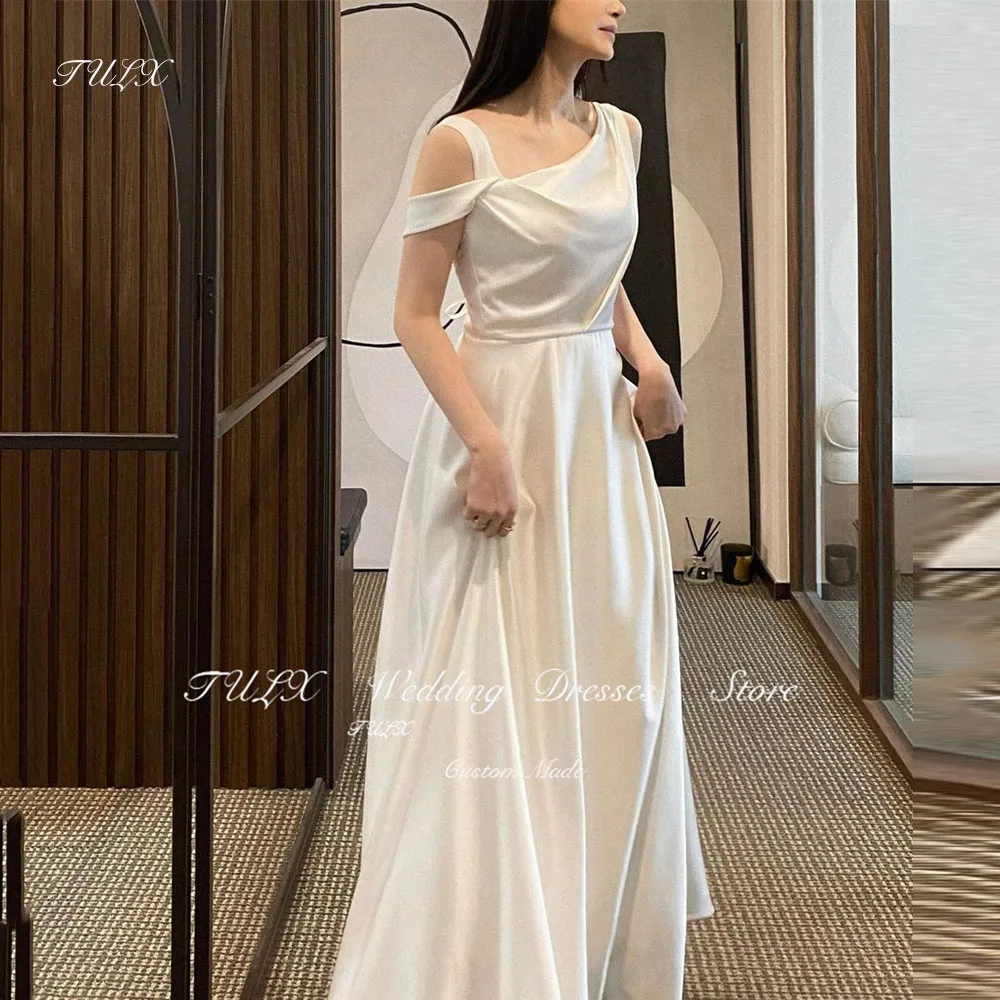 

TULX Elegant One Shoulder Korea Wedding Dresses Photography Silky Satin Ivory Bridal Gown Floor Length Corset Back Custom 2025