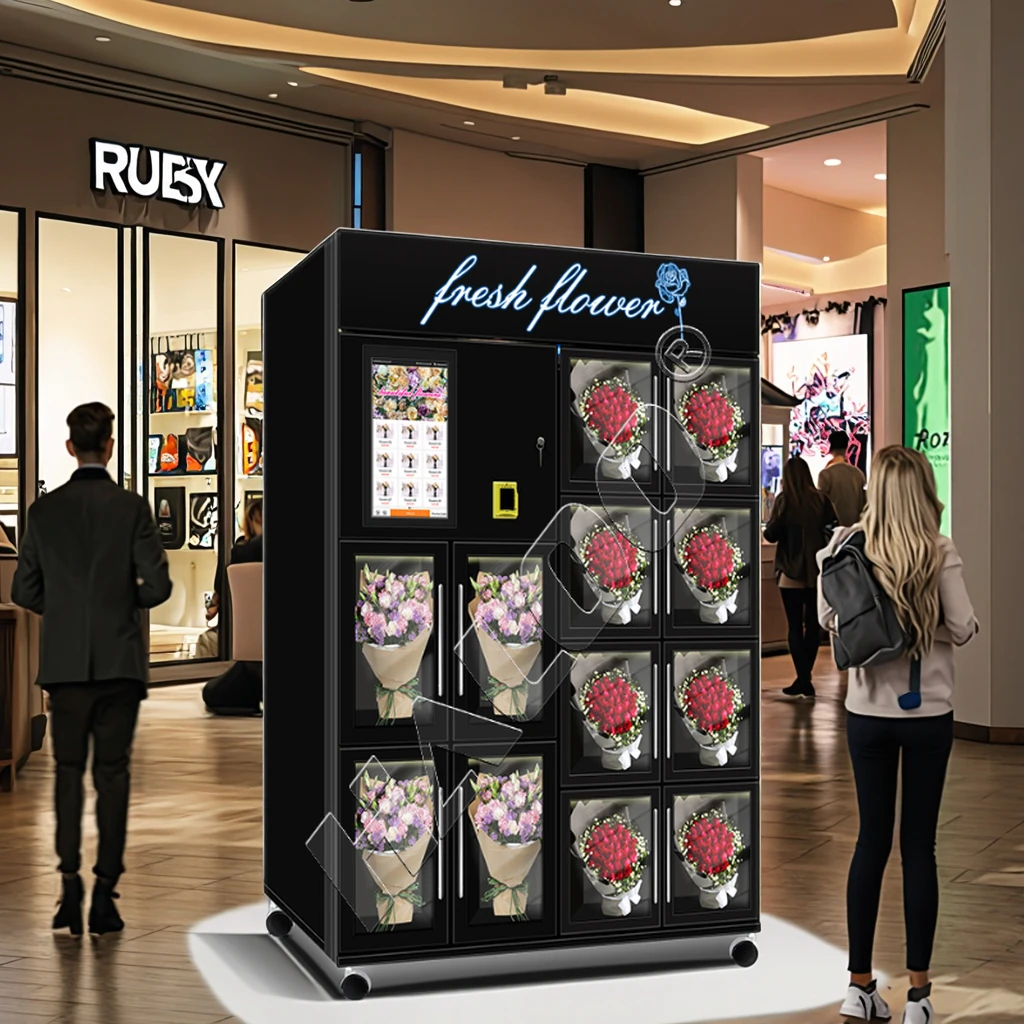 Поставщик торгового автомата Haloo Expendedora De Flores, полностью автоматический торговый автомат с розами на заказ, торговый автомат с цветами на холодильнике