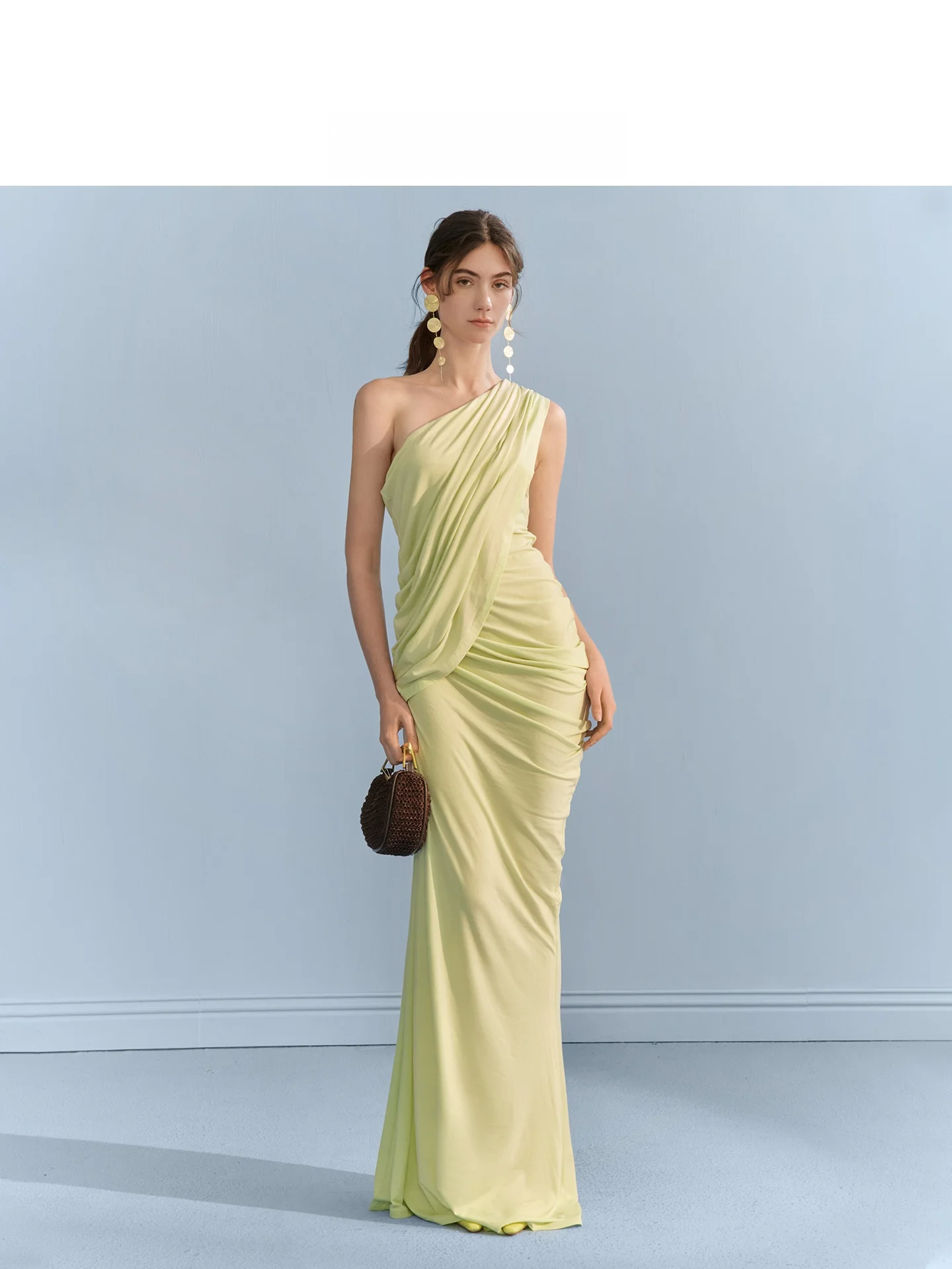 

Оригинальное элегантное платье AEL с драпировкой на плечах, приталенное, для пляжного отдыха, длинная юбка во французском стиле с завязками на талии, летняя новинка