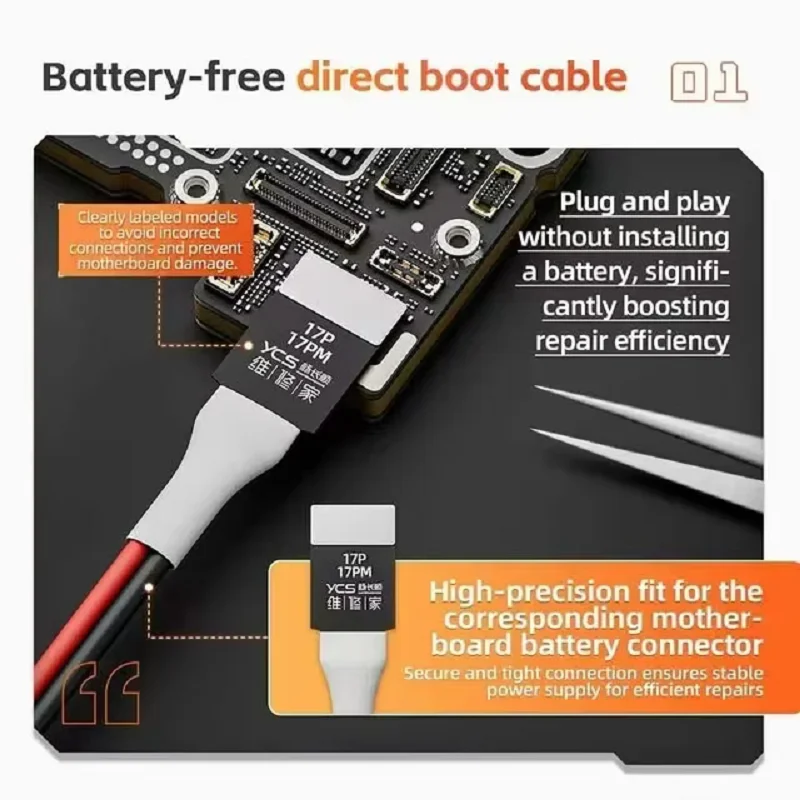 YCS-D03 16in1 IP8–17 Pro Max & Android Universal Power On Cable Phone Repair Motherboard Test Line