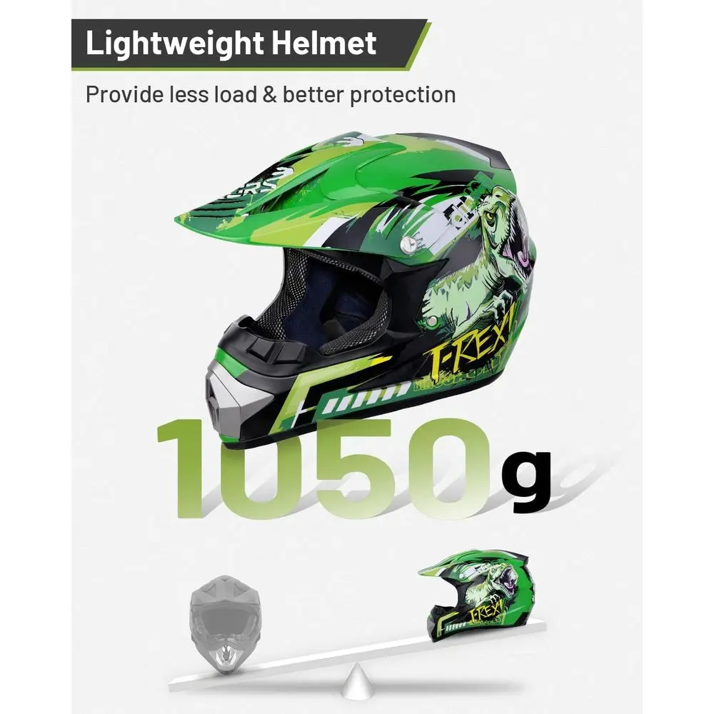 Youth Dirt Bike Helmet with Goggles and Gloves, Suitable for 5-14 Years, Unisex ATV Helmet for Kids, Ideal for Motocross, BMX, M