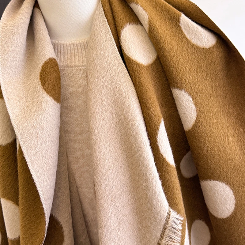 Damen-Kaschmirschal der Luxusmarke 2025, warmer Winter-Pashmina-Schal mit Quasten, gestreift und gepunktet, bedruckt, Foulard und Poncho – Detail 19