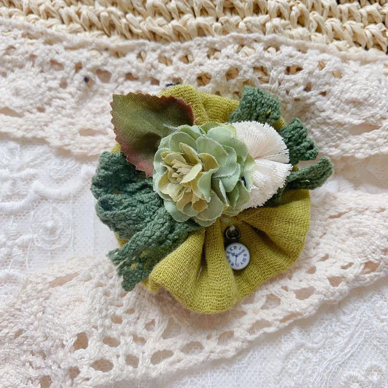 Johnature Mori Women Sweet Cute Vintage Versatile Fabric Flower Shape Brooch New Casual Japanese Linen Floral Accessory