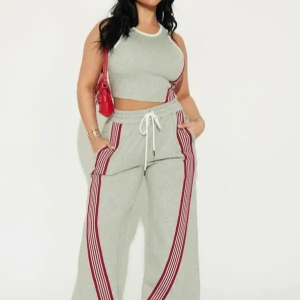 

Side Striped Sports Set Q 3087 Women's Faion Silk Blend Sportswear Cross-Border Ladies' Premium Mid-Aged Clothing