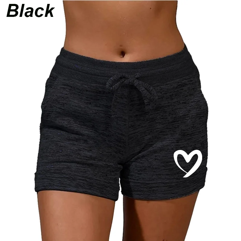 Summer Women's Heart Shape Printed Shorts Fashion Fitness Elastic High Waist Shorts Outdoor Running Sports Shorts