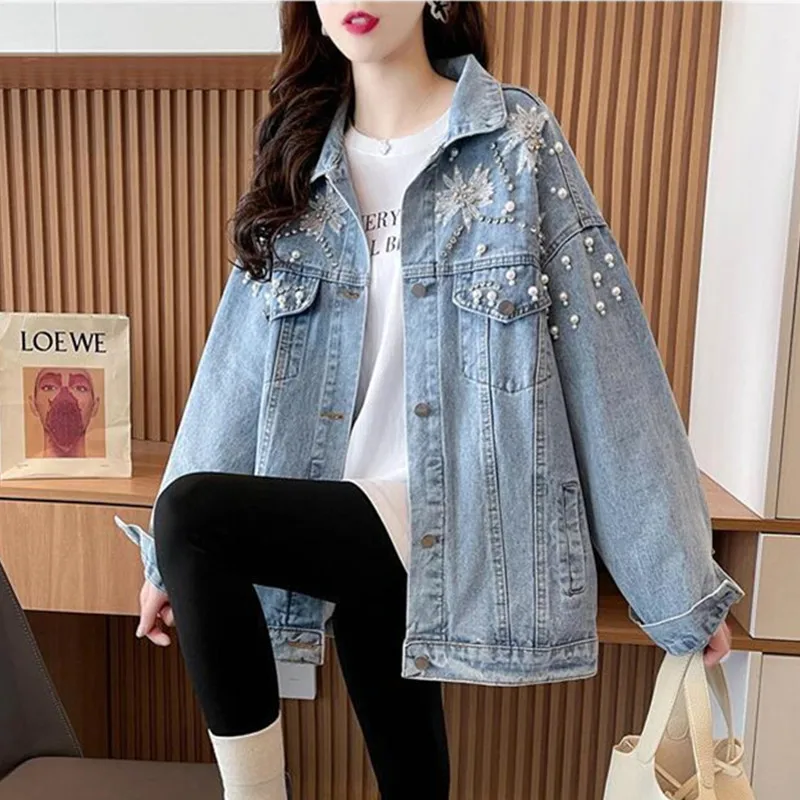 Women's 2026 New Arrival Lightweight Denim Jacket Chic Oversized Casual Streetwear with Embroidery Trendy Spring Autumn Outwear