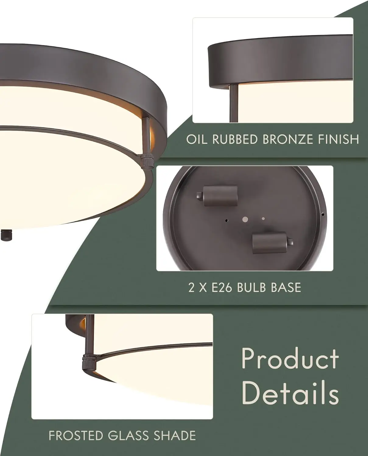 12 Inch Flush Mount Ceiling Light, 2-Light Close To Ceiling Light Fixtures With Oil Rubbed Bronze Finish For Bathroom Bedroom