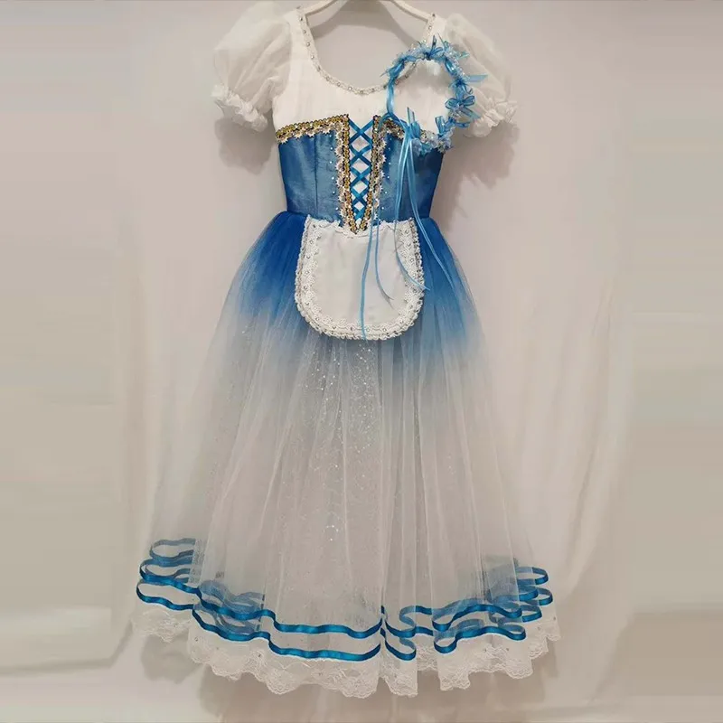 Vestito da tutu romantico lungo verde blu per ragazze professionali per competizioni di balletto per adulti Ombré