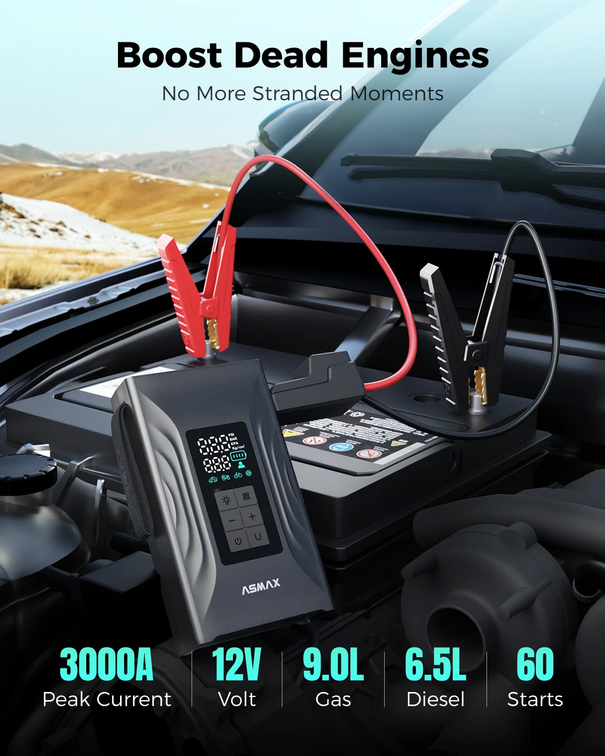 ASMAX T20 3000A Portable Car Battery Jump Starter 150PSI Tire 