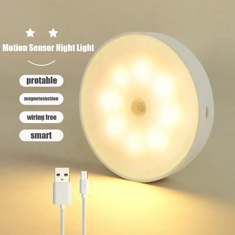 Luz Led con Sensor de movimiento, luces nocturnas USB, lámpara recargable para dormitorio, escalera, pasillo, armario, iluminación