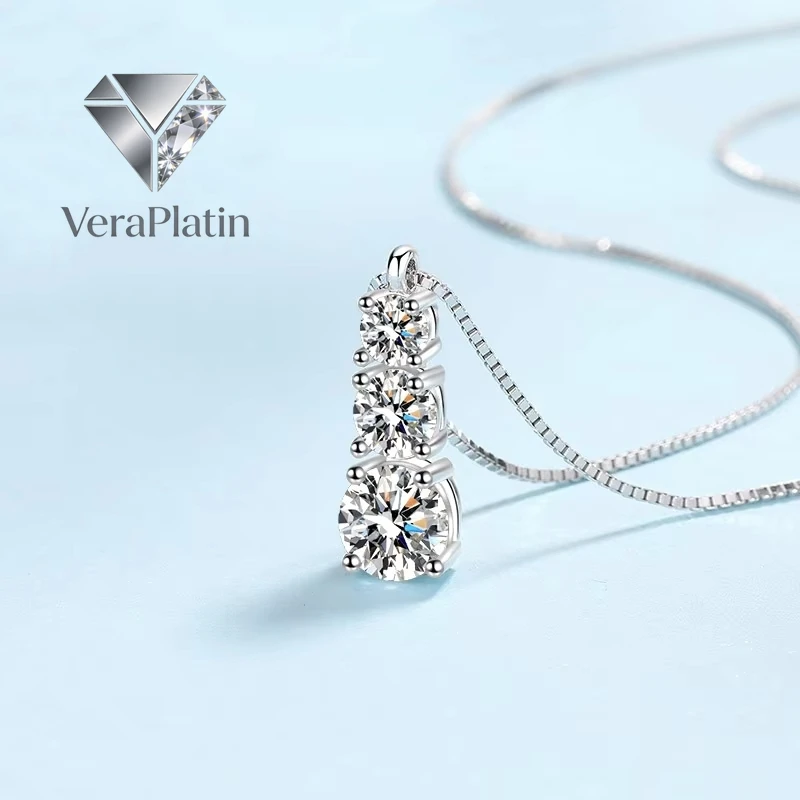 

VeraPlatin Girl Valentine's Day 18K White Gold Women Wedding Necklaces 1.8CT Moissanite Diamond Pendant PT950 Platinum Wife Birt