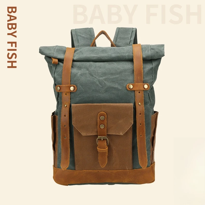 

Мужской кожаный холщовый рюкзак в стиле ретро, многофункциональная дорожная сумка через плечо большой вместимости с цветными блоками для компьютера