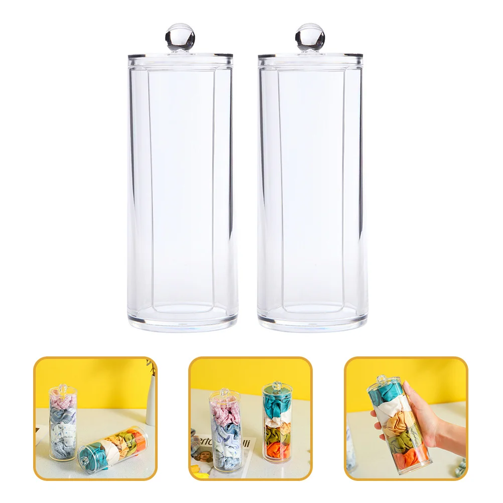 

2Pcs Acrylic Hair Ring Organizer Transparent Scrunchies Holder Storage Box for Hair Ties Cotton Pads Paper Tape