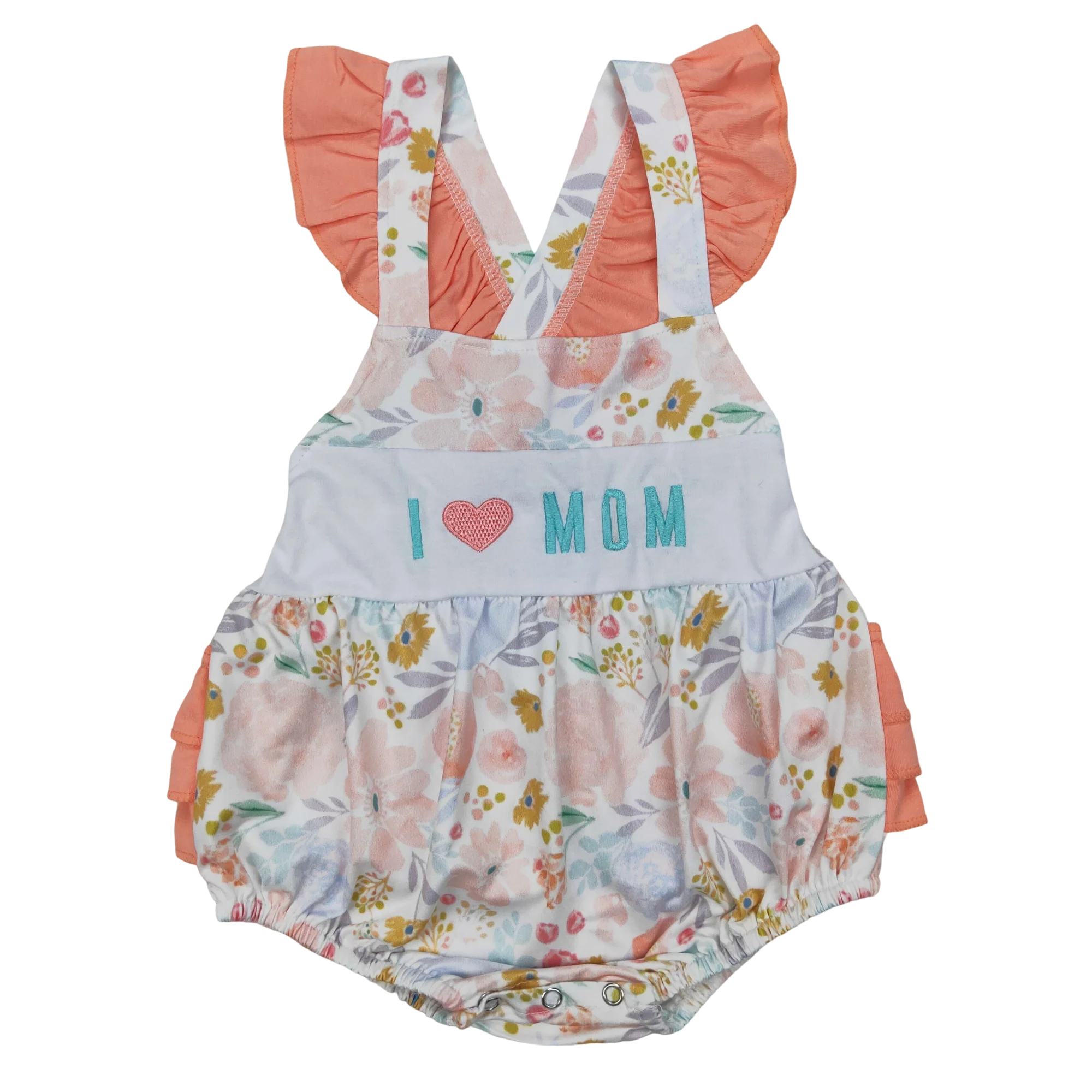 

3.31 Wholesale western boutique onesies Newborn toddler Embroidery Baby Infant Girls I LOVE MOM Floral Ruffle Rompers