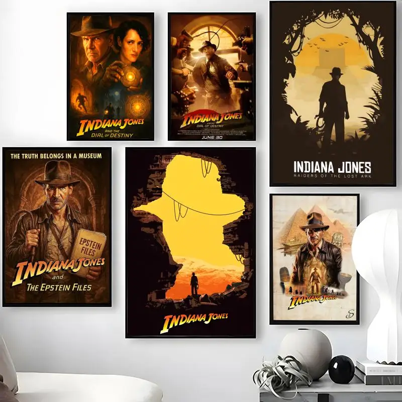 I-indiana J-jones Poster Waterproof Self-Stick Wall Art Stickers, Removable Wall Decor for Living Room and Bedroom