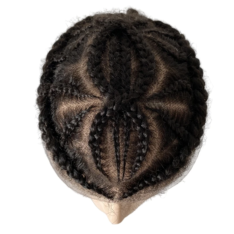 Reemplazo de cabello humano virgen brasileño para hombres negros, tupé doble de 8 trenzas de maíz, 8x10, Unidad de encaje completo