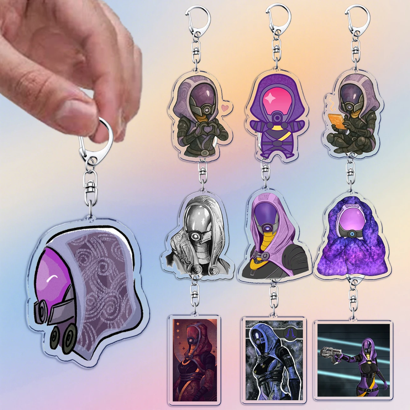 لعبة كتلة تأثير المفاتيح اكسسوارات حقيبة سيارة السحر Tali Zorah Garrus Vakarian سيارة Keyrings مجوهرات المشجعين الأصدقاء هدية #1