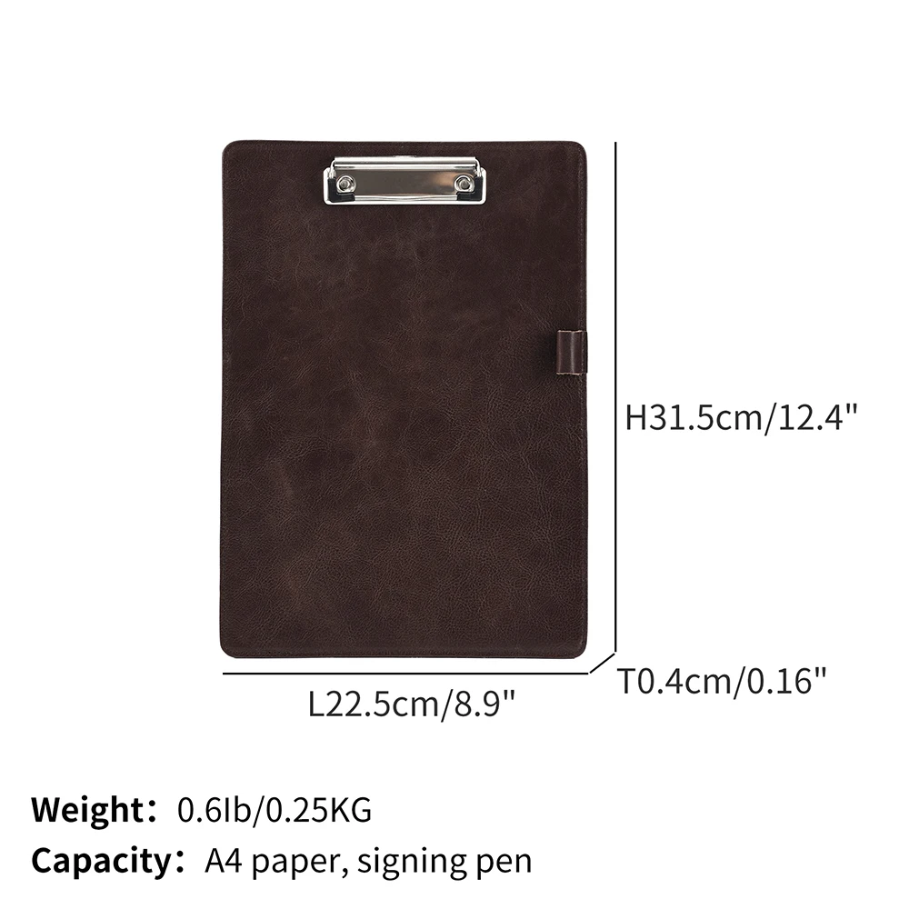 JOYIR Genuine Cow Leather A4 Clipboards with Pen Holder Loop Portable Office Business Writing Pad A4 File Organizer Clip Folder